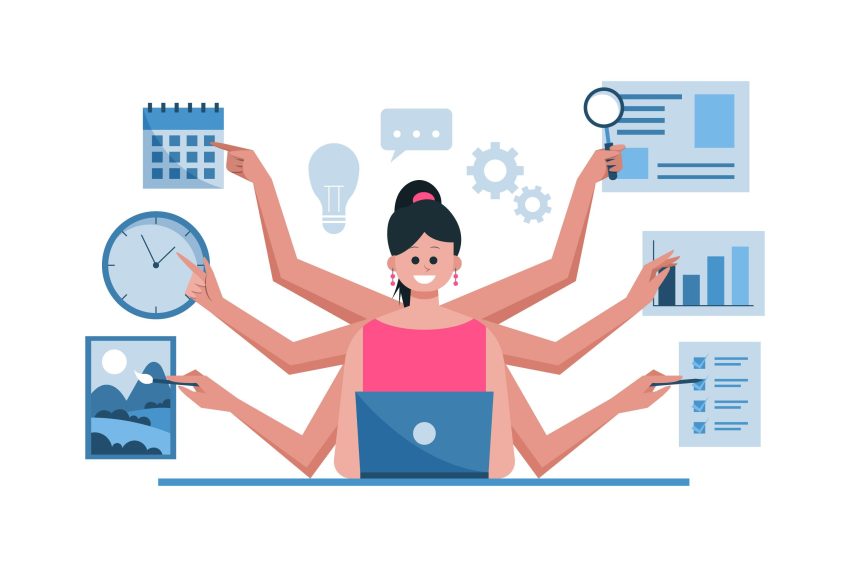 Imagen de una mujer alternando continuamente tareas